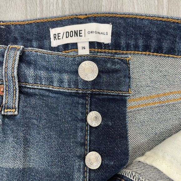 Re/Done x Revolve Originals High Rise Ankle Crop Jean Midnight Blue Dark Wash 26 - Picture 6 of 11